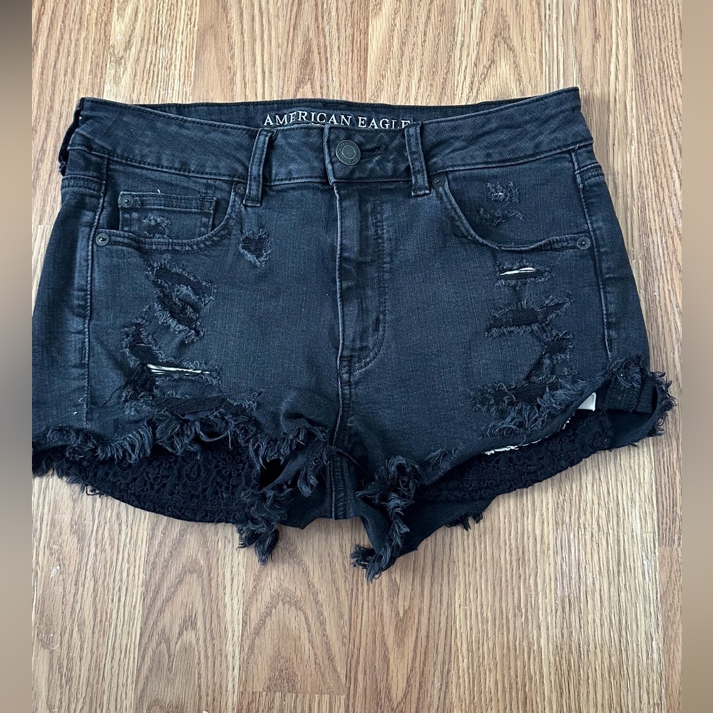 American Eagle Outfitters Black Ripped Jean Shorts